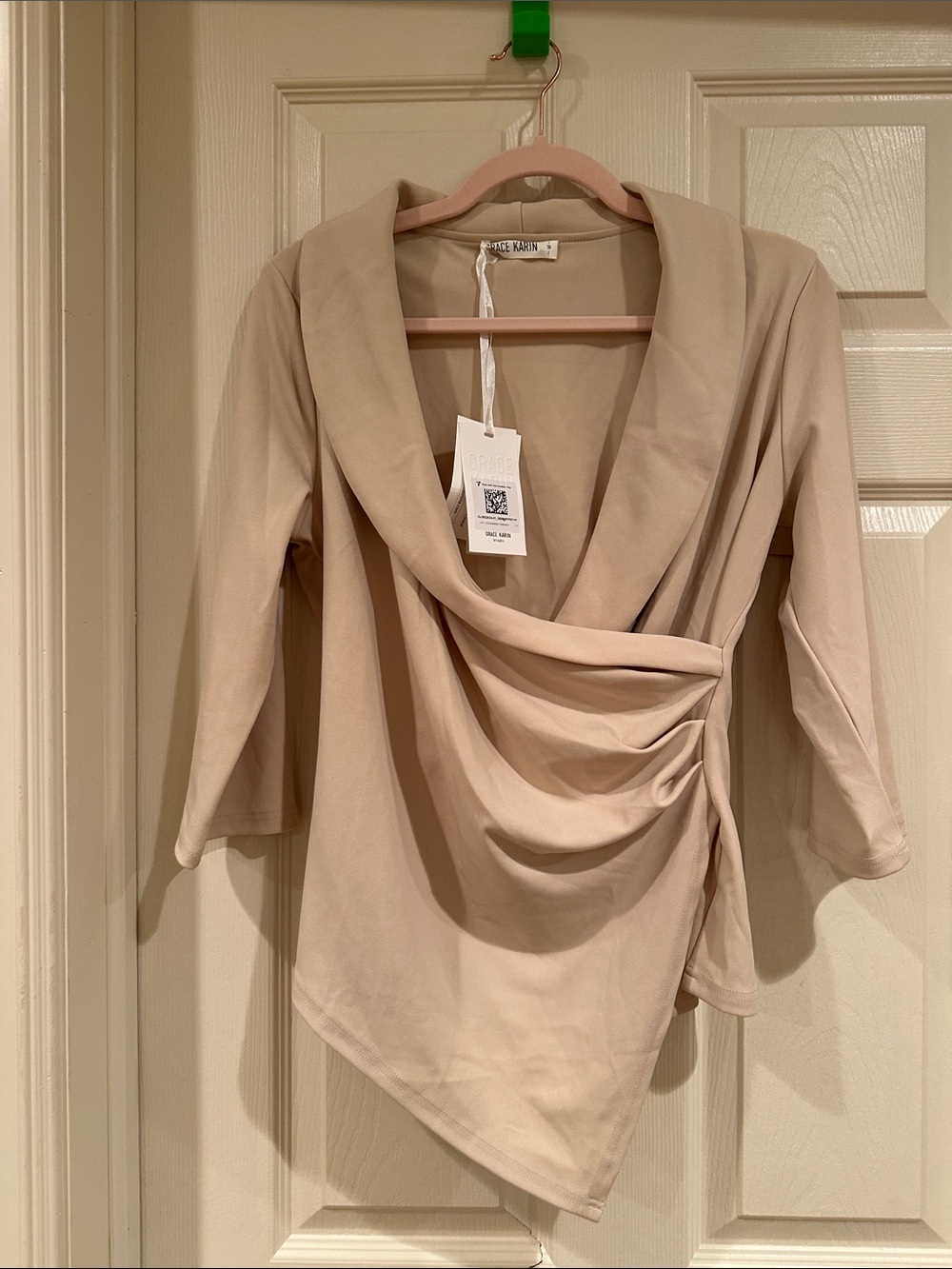 Grace Karin Draped Beige Wrap Tunic